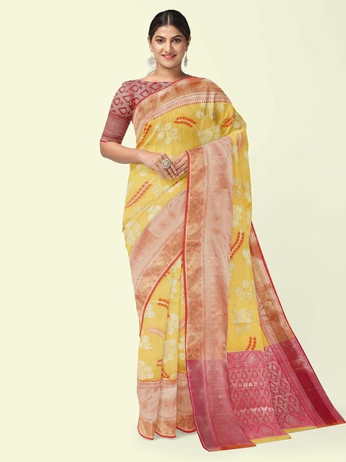 Yellow Banarasi Silk Weaving Work Traditional Saree for Ceremonial Buy  Online -