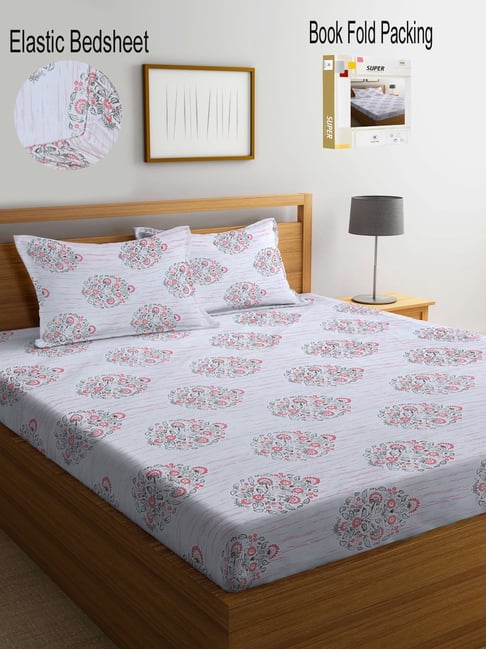 Klotthe Printed Multicolor 300 TC Cotton Blend King Bed Sheet with 2 Pillow Covers-picture-21