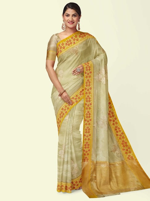 Satrani Cream Silk Plain Saree With Unstitched Blouse