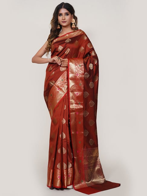 Contrast Border Art Silk Saree in Maroon : SBHA468