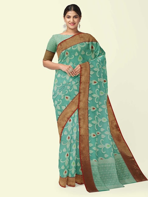 Green Cotton Silk Handloom Saree – Samvita