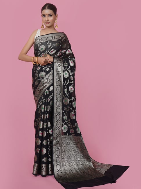 Buy Black Silver Aztec Banarasi Chiniya Silk Saree - House Of Elegance –  House Of Elegance - Style That Inspires