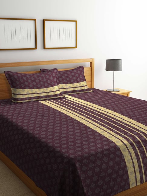 Klotthe Woven Multicolor 350 TC Cotton Double Bed Cover With 2 Pillow Covers