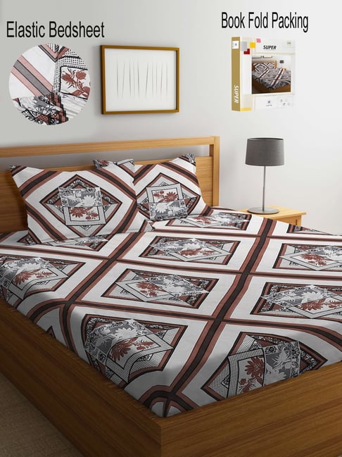 Klotthe Printed Multicolor 300 TC Cotton Blend King Bed Sheet with 2 Pillow Covers-picture-12