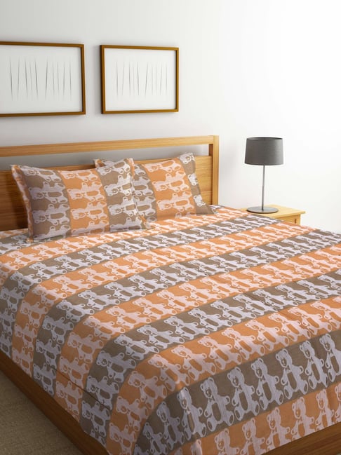 Klotthe Woven Multicolor 350 TC Cotton Double Bed Cover With 2 Pillow Covers