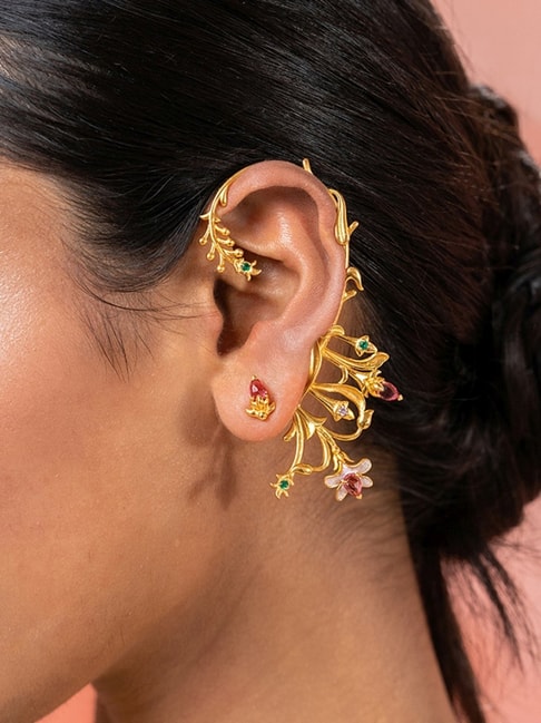 FBI Fancy Gold Polish AD Full Ears Covering Peocock Style Earrings