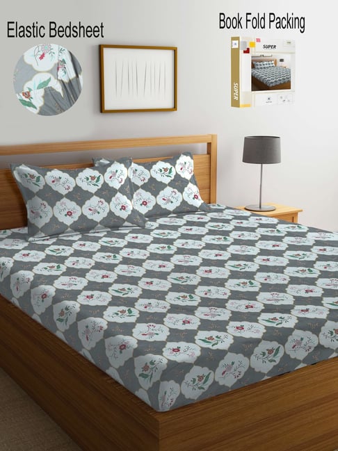 Klotthe Printed Multicolor 300 TC Cotton Blend King Bed Sheet with 2 Pillow Covers-picture-10