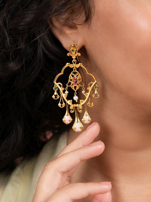 Buy JEWELLHARTZ Silver Beaded Chandelier Earrings at Amazon.in