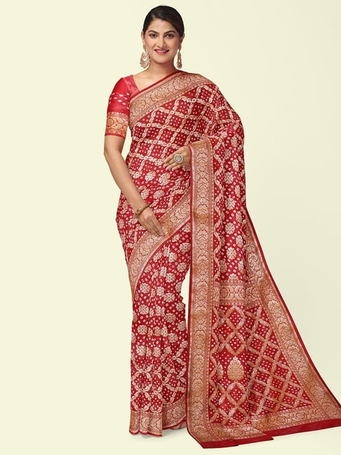 Bridal Red Woven Banarasi Saree – Zari Banaras