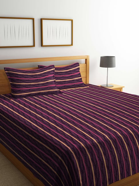 Klotthe Woven Multicolor 350 TC Cotton Double Bed Cover With 2 Pillow Covers