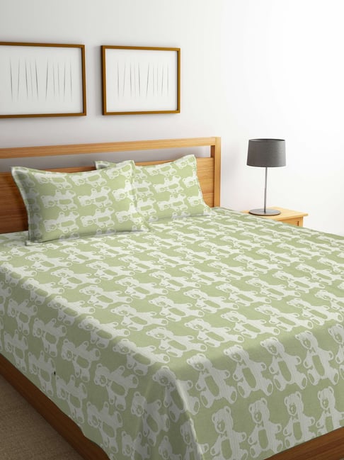 Klotthe Woven Green 350 TC Cotton Double Bed Cover With 2 Pillow Covers