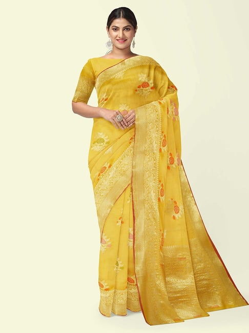 Buy Tuscany Yellow Cotton Saree online-Karagiri