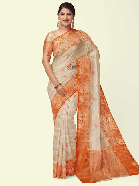 Banarasi Silk Works Beige Cotton Woven Saree With Unstitched Blouse-picture-12