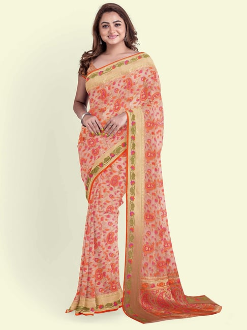 Banarasi Silk Works Peach Cotton Woven Saree With Unstitched Blouse-picture-19