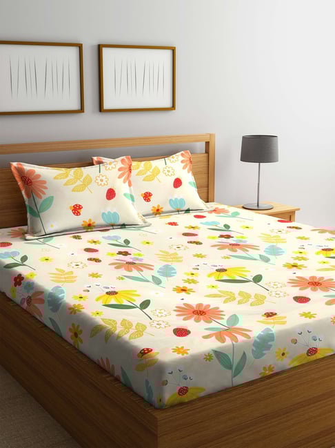 Klotthe Floral Multicolor 300 TC Cotton Blend Double Bed Sheet with 2 Pillow Covers-picture-12