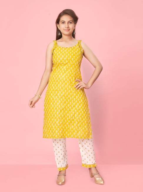 Aarika Kids Yellow & White Printed Kurti with Pants-picture-14