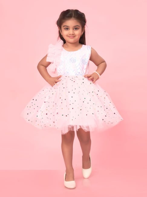 Pink Plain Net Kids Frocks - Wish little - 2925945