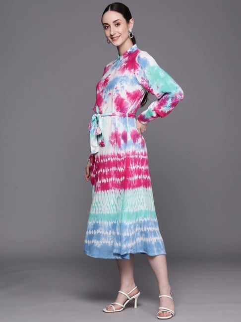 Tie Dye Cotton Long Dress For Women With Pockets