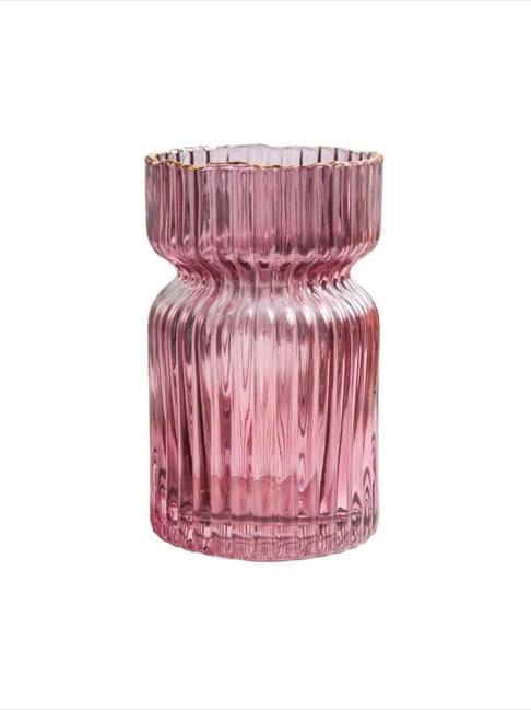 Buy Nestasia Modern Transparent Purple Ribbed Hourglass Vase at Best