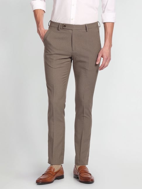 Arrow Brown Slim Fit Self Pattern Trousers-picture-20