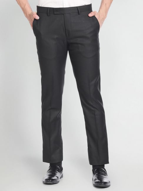 Arrow Black Regular Fit Trousers-picture-44
