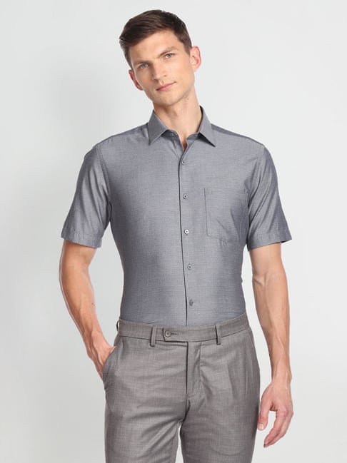 Arrow Charcoal Black Cotton Regular Fit Shirt