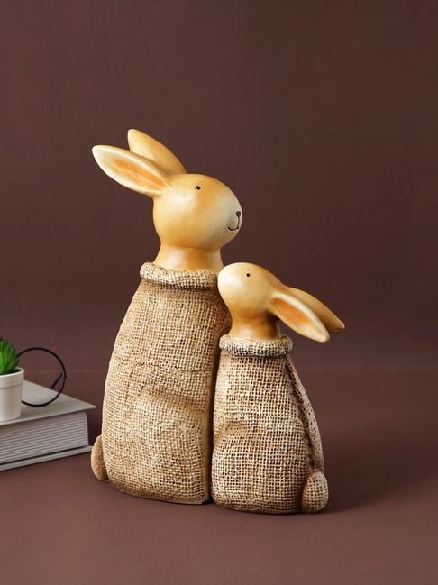 Tayhaa Brown ceramic Rabbits Showpiece - Set of 2-picture-20