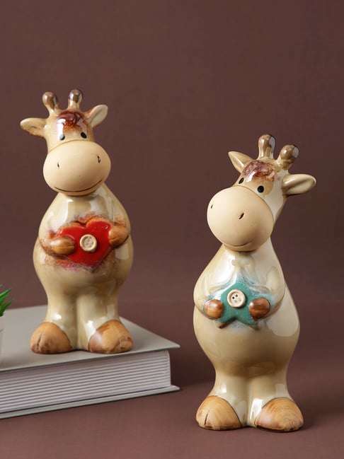 Tayhaa Beige Ceramic Cow Animal Showpiece - Set of 2-picture-16