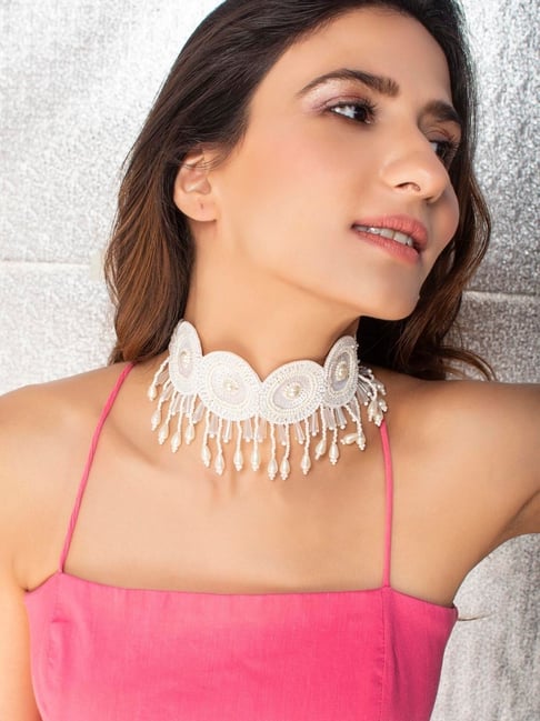 Buy Fabula Gold & White Stone Studded Fashion Jewellery Choker Necklace  Online