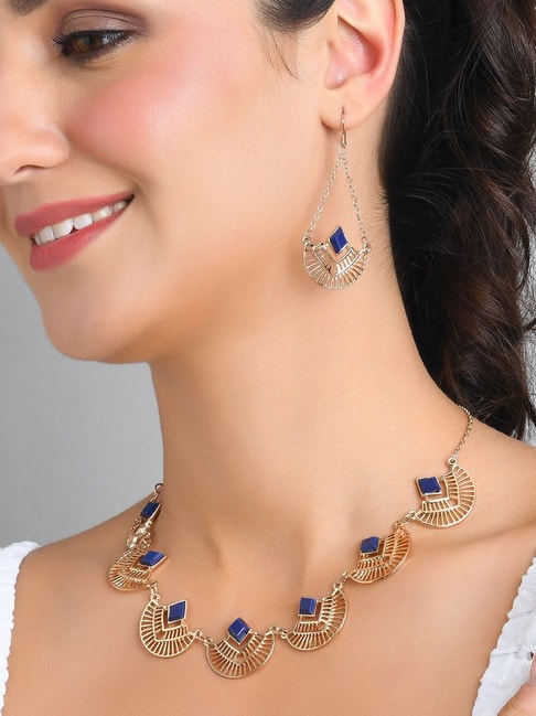 Navy blue necklace and earring set Exclusive jewellery set at 3450   Azilaa