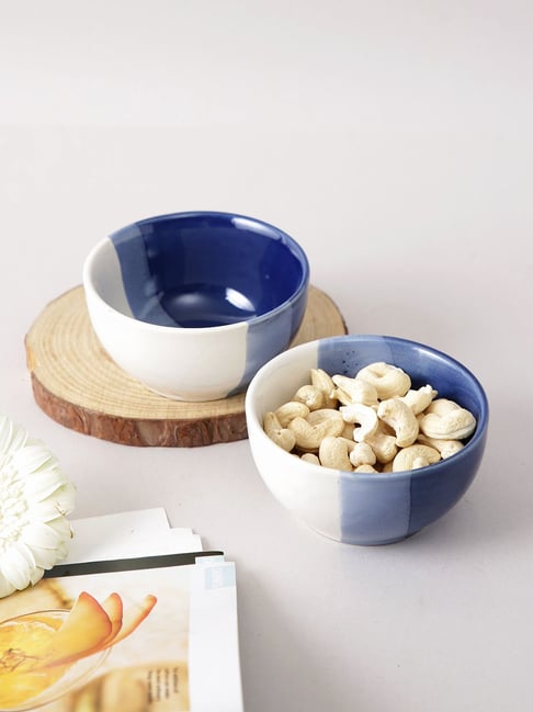 Aapno Rajasthan Blue ceramic Half n Half Shade Curry Bowls - Set of 2