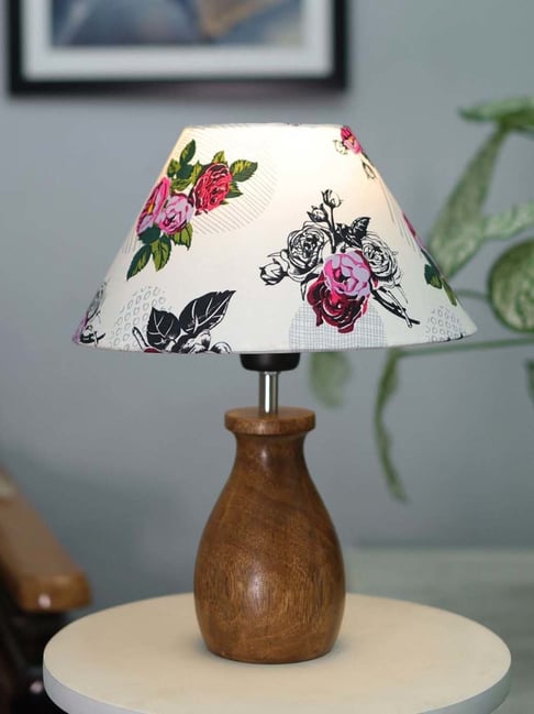 Homesake Cone Rose Multicolor Wood Dovel Pot Table Lamp with Fabric  Lampshade