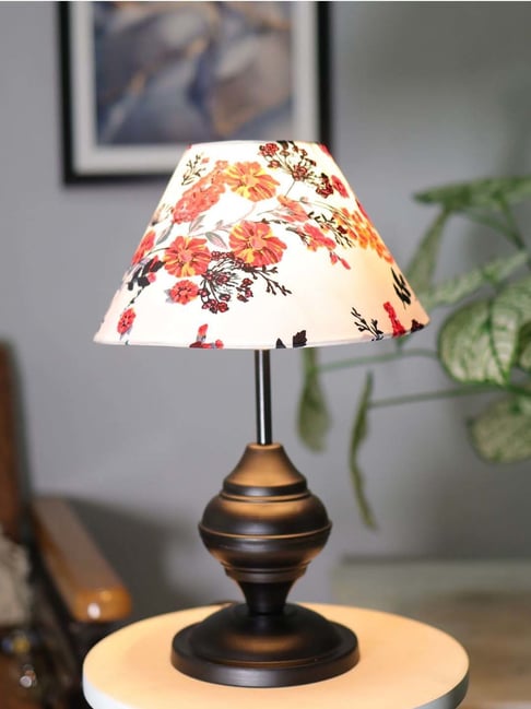 Raikwar Classic Designer PINK & GOLDEN color Conical Shade and Beautiful  Black Base Table Lamp for