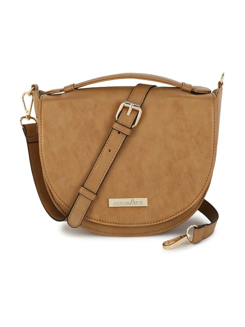 Spice Art Tan Solid Medium Saddle Cross Body Bag