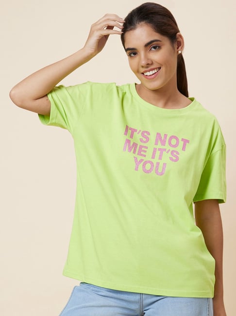 Globus Lime Green Cotton Graphic Print T-Shirt