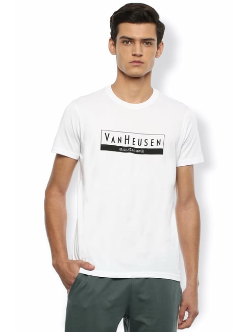 Buy Van Heusen Sport White Cotton Regular Fit Printed T-Shirts for
