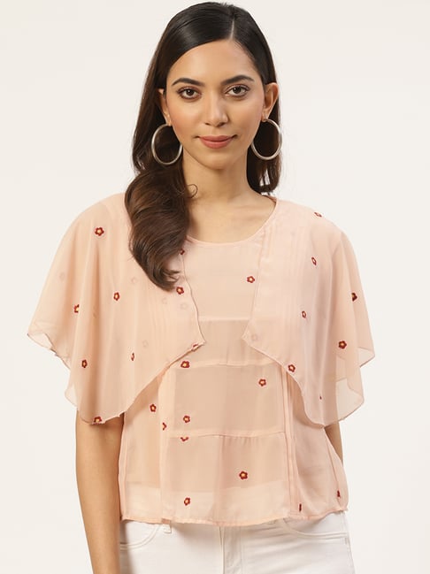 DODO & MOA Peach Embroidered Top