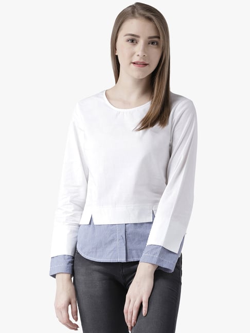 DODO & MOA White Cotton Regular Fit Top