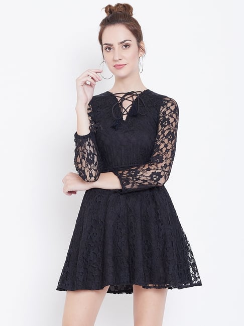 DODO MOA Black Lace Pattern Skater Dress