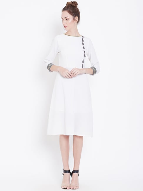 DODO & MOA White Printed A-Line Dress-picture-35