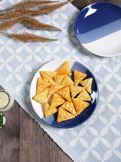 Aapno Rajasthan Blue & White Ceramic Half n Half Shade Full Plate - Set of 2