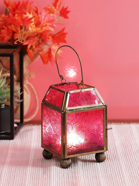 Aapno Rajasthan Pink & Brown Metal Morrocan Lantern