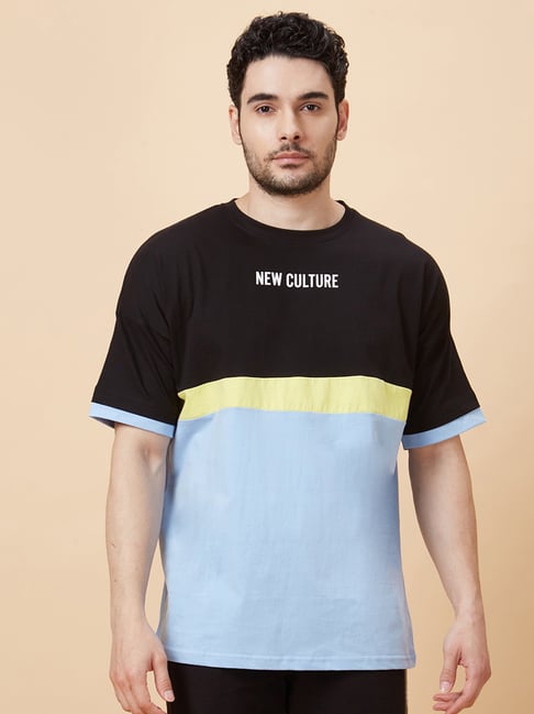 Globus Black Relaxed Fit Cotton Sports T-Shirt