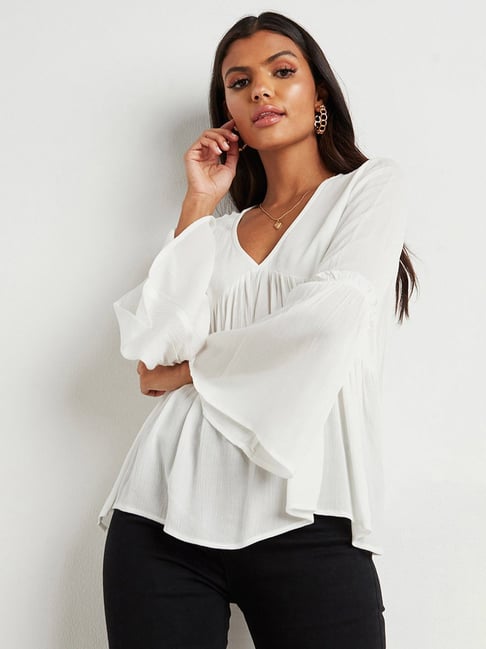 Bell sleeve 2024 v neck sweater