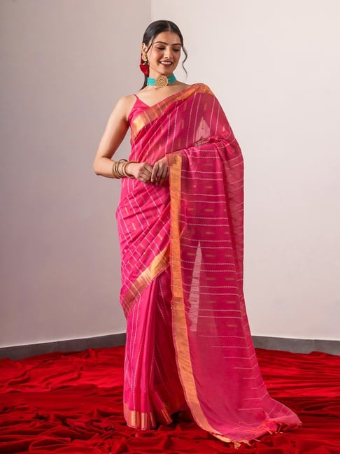 Buy Lyuson Women Red Woven, Striped Silk Blend, Jacquard Kanjivaram Saree  Online at Best Prices in India - JioMart.