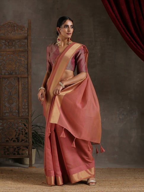 Puce Pink Woven Banarasi Georgette Silk Saree – MySilkLove