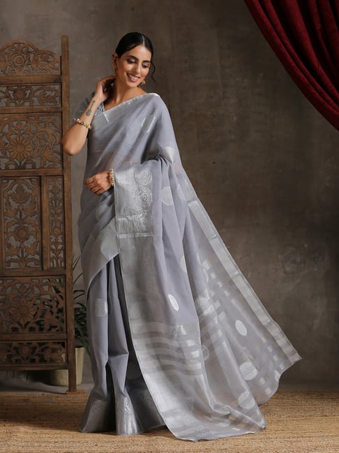 Grey Saree in Cotton Leheriya - Clothsvilla