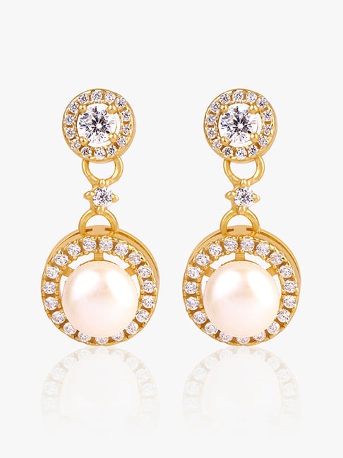 Buy HAUTE CURRY Rose Gold Dazzaling Pearl Drop Earrings With American  Diamonds  Shoppers Stop