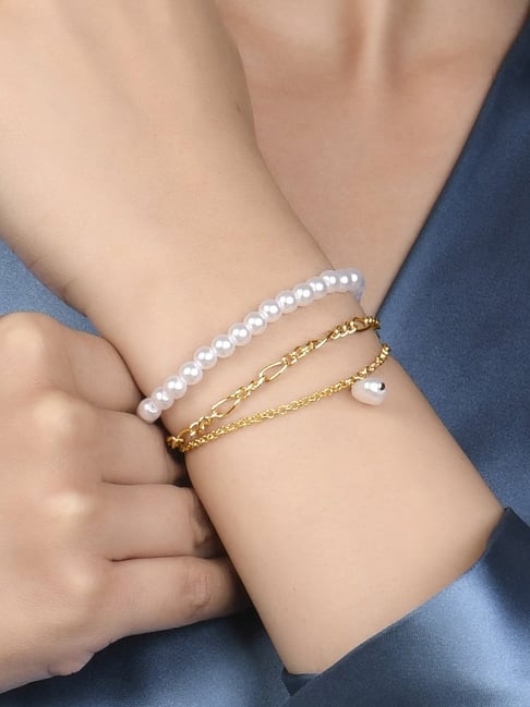 Crystal White Pearl Blessing Bracelet With Gold Links – The Good Life  Boutique
