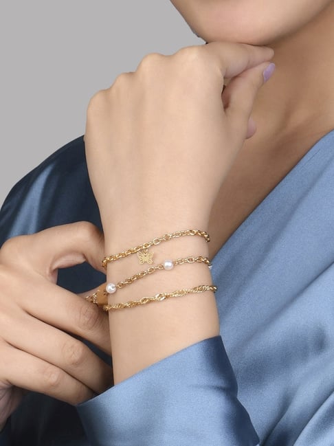 Buy AYESHA Sparkling Set Of 2 Metallic Mesh Silver And Gold Adjustable  Bracelet | Shoppers Stop
